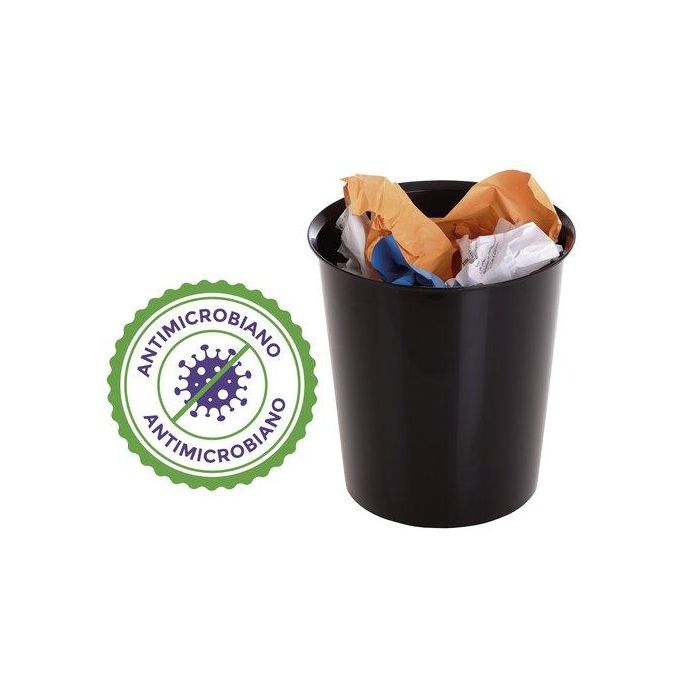 Archivo 2000 Papelera Plástico Antimicrobiana Sanitized 18L Negra Encajable Polipropileno 290x310mm