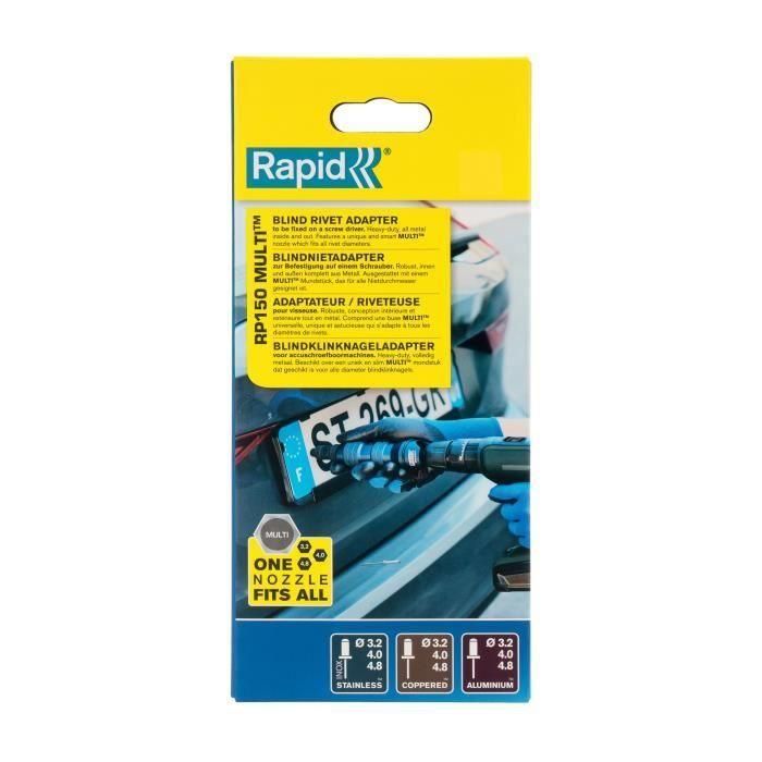 Adaptador de remaches - RAPID - RP150 MULTI - Aluminio y acero inoxidable para destornillador - Caja 4 Adaptador de remaches - RAPID - RP150 MULTI - Aluminio y acero inoxidable para destornillador - Caja 4