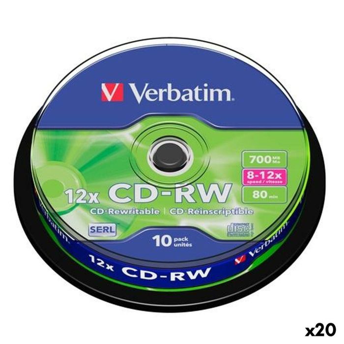 CD-RW Verbatim 700 MB 12x 10 Piezas (20 Unidades)