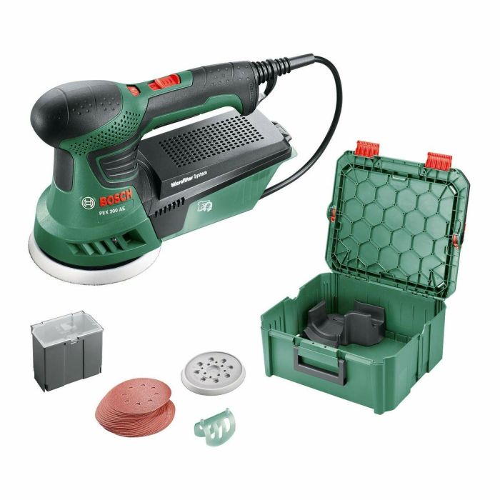 Bosch PEX 300 AE Lijadora Excéntrica con Motor 270W, Vibración Reducida y Caja de Almacenamiento SystemBox M 7 Bosch PEX 300 AE Lijadora Excéntrica con Motor 270W, Vibración Reducida y Caja de Almacenamiento SystemBox M 7