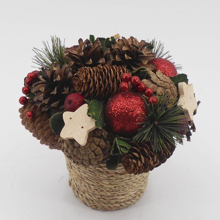 DKD Home Decor Centro de Mesa Navideño Tradicional con Piñas y Porexpan Rojo y Verde 19x19x19 cm - Pack de 2 Unidades