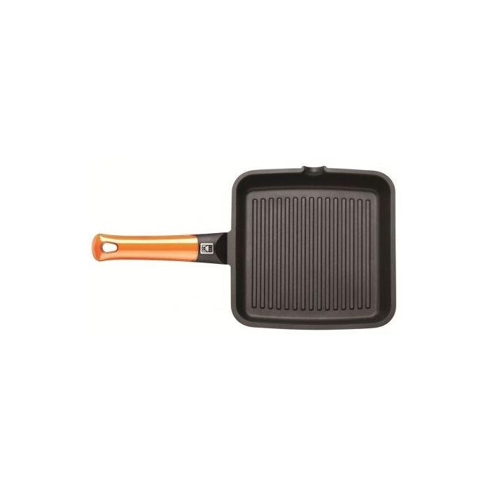 ASADOR GRILL EFFICIENT ORANGE RAYAS BRA A281428 - 28X28CM - ESPESOR 6MM - ALUMINIO FUNDIDO - TEFLÓN ANTIADHERENTE PLATINUM PLUS - MANGO ERGONÓMICO 3