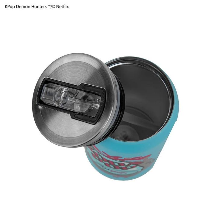Cinereplicas KPop Demon Hunters Termo Soda Pop 400ml Lata Azul Fucsia Gris Metálico 2