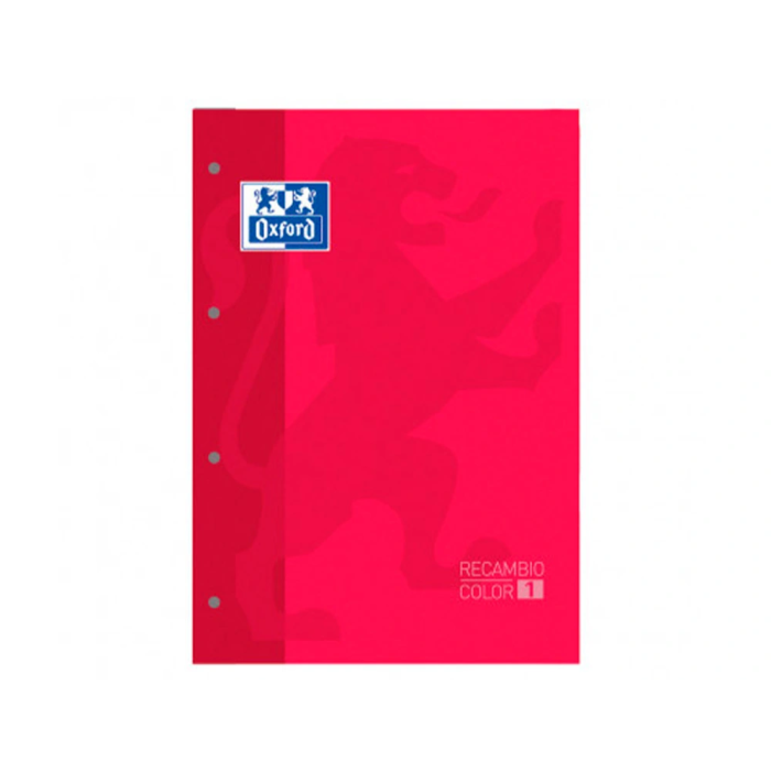 Oxford Recambio Color 1 Din A4+ 80 Hojas 90 Gr Cuadro 5 mm 4 Taladros Rojo 1