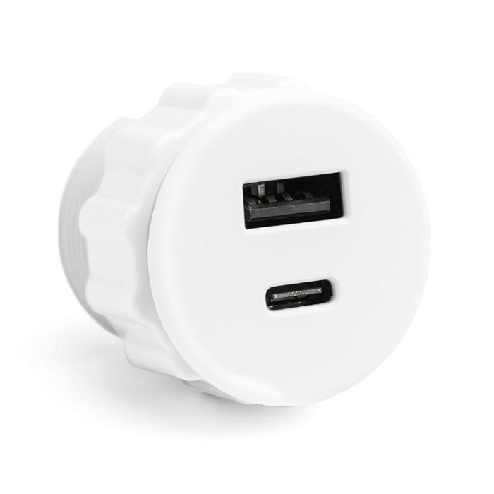 Herrajes Alk 721.38 TOP USB A+C Módulo Conexión USB Embutir Ø30mm Negro - Cargador 5.1V 2.1A para Cocinas, Oficinas y Muebles 1