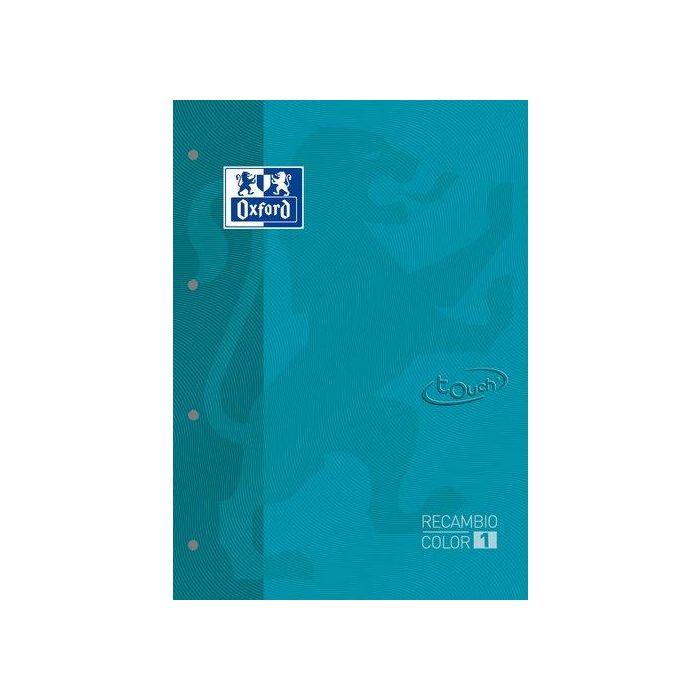 Recambio Oxford School Color 1 Touch Encolado A4+ 80H 90Gr 4 Taladros Cuadric.5X5 Aqua (1 Color De Recuadro) (Set de 5)