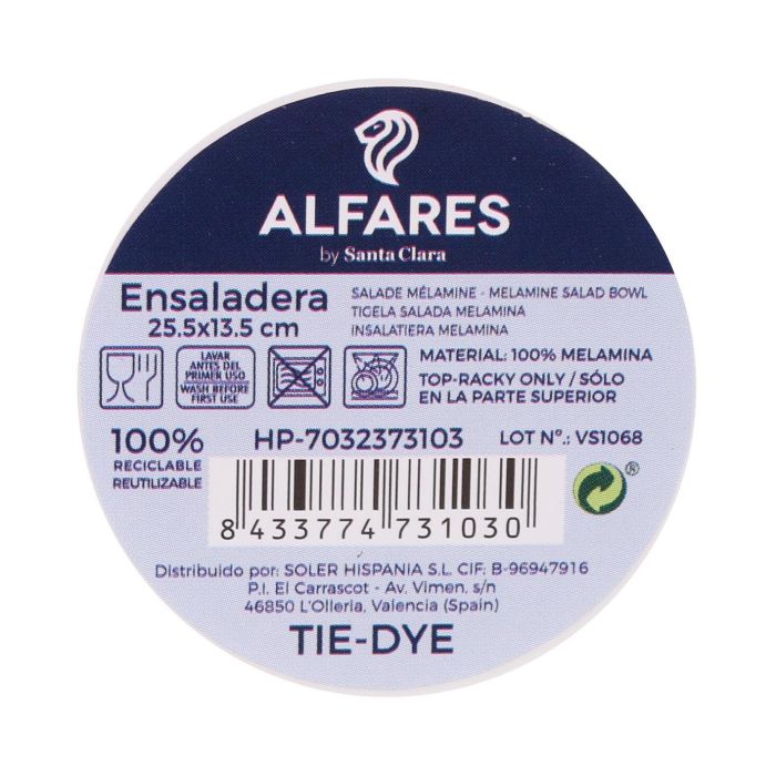 Ensaladera Melamina Tie-Dye Mate 25.5x13.5 cm - Alfares (24 Unidades) 3 Ensaladera Melamina Tie-Dye Mate 25.5x13.5 cm - Alfares (24 Unidades) 3
