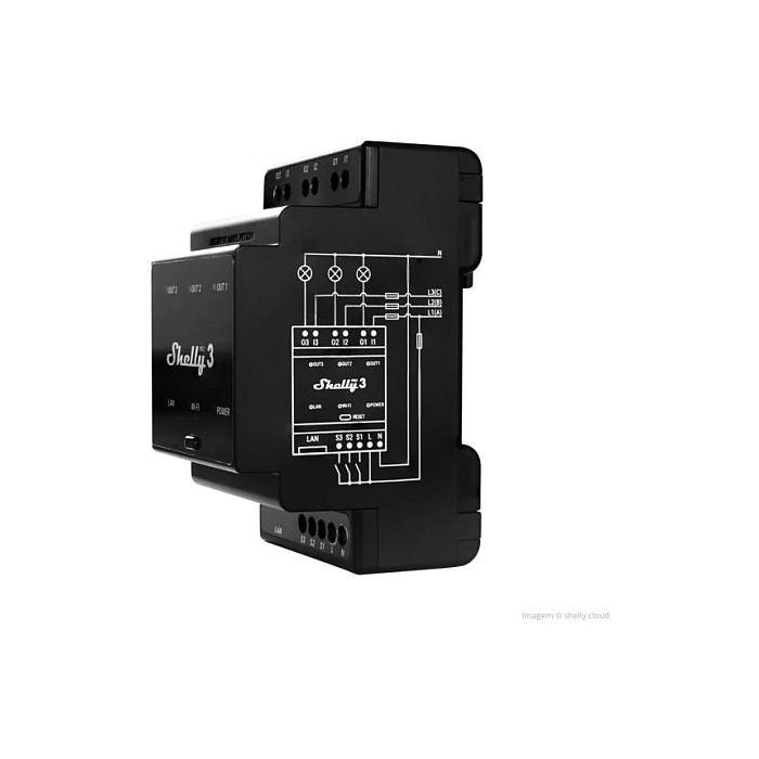Shelly Pro 3 Relé Inteligente WLAN LAN 3x 16A 3 Canales 3 Fases Máx. 48A BT Montaje Carril DIN 1