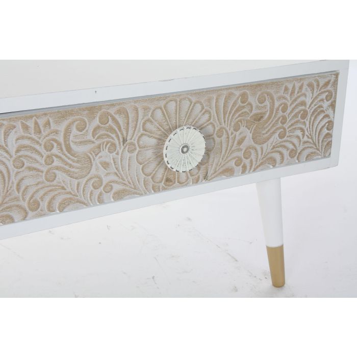 DKD Home Decor Mesa Centro Indio Madera Clara Blanca 120x65x42 cm 4 Cajones Mandala 2