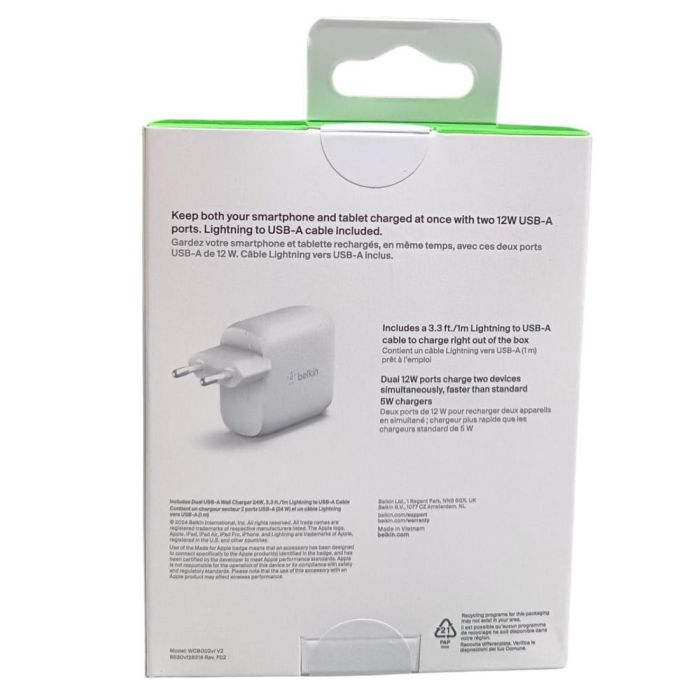 Belkin Cargador Duo 24W WCD001VF1MWH 2 Puertos USB Blanco 2 Belkin Cargador Duo 24W WCD001VF1MWH 2 Puertos USB Blanco 2