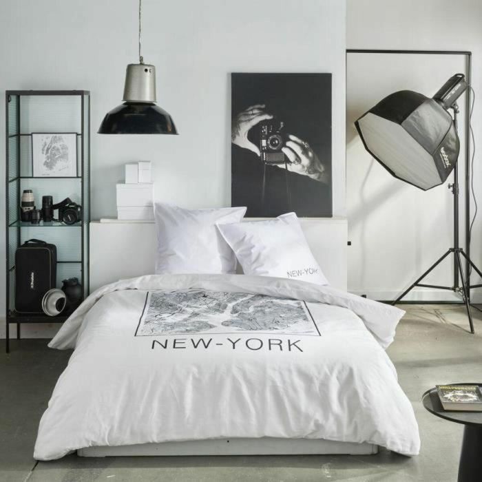 Today TOD3574641256562 Juego de cama JAVA de Algodón 240x220 cm para 2 personas, Estampado New York, Blanco