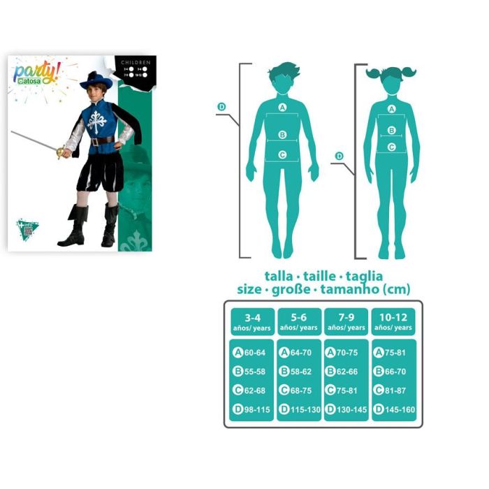 Disfraz Mosquetero Medieval Azul Niño 10-12 Años 3 Disfraz Mosquetero Medieval Azul Niño 10-12 Años 3
