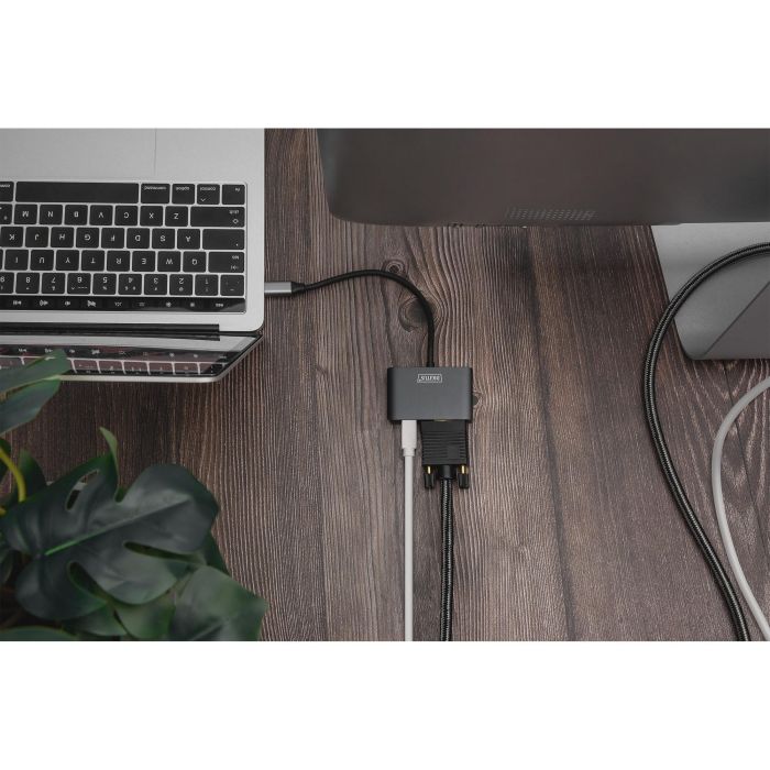 Adapter DIGITUS mini DP + VGA Adapter 20cm 4K/30Hz Silber Aluminium Gehäuse 1