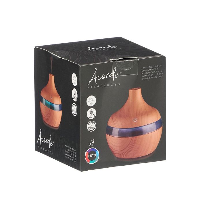 Acorde Humidificador Redondo Eléctrico Madera 11x11x11.6 cm con Cable USB 2