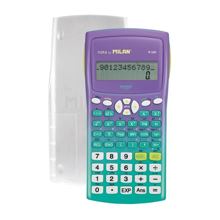 Milán Calculadora Científica m240 Sunset Verde, 240 Funciones, Pantalla 2 Líneas, Color Turquesa y Lila 1 Milán Calculadora Científica m240 Sunset Verde, 240 Funciones, Pantalla 2 Líneas, Color Turquesa y Lila 1