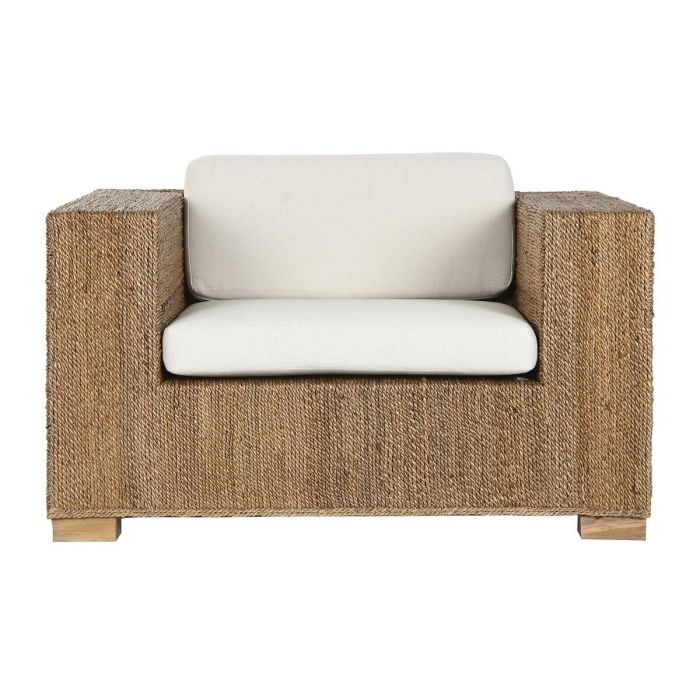 DKD Home Decor 1c25 Sillón Item Home de Fibra y Teca Natural Blanco con Cojines, Altura Asiento 44cm, Colección Banana, 117x92x65 cm 1