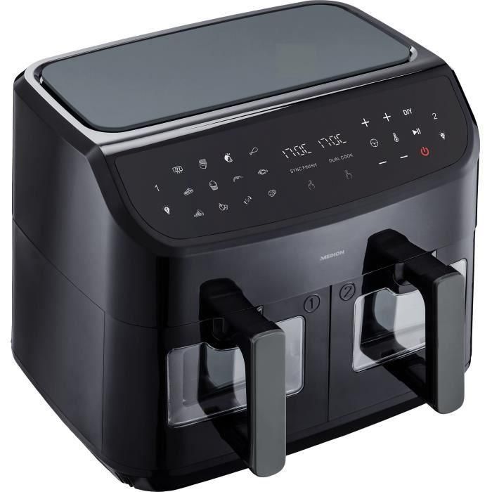 Freidora de Aire Caliente - MEDION - P20 XXL Twin - 2600 W - 2 cestos - 9 programas - Negra 1 Freidora de Aire Caliente - MEDION - P20 XXL Twin - 2600 W - 2 cestos - 9 programas - Negra 1