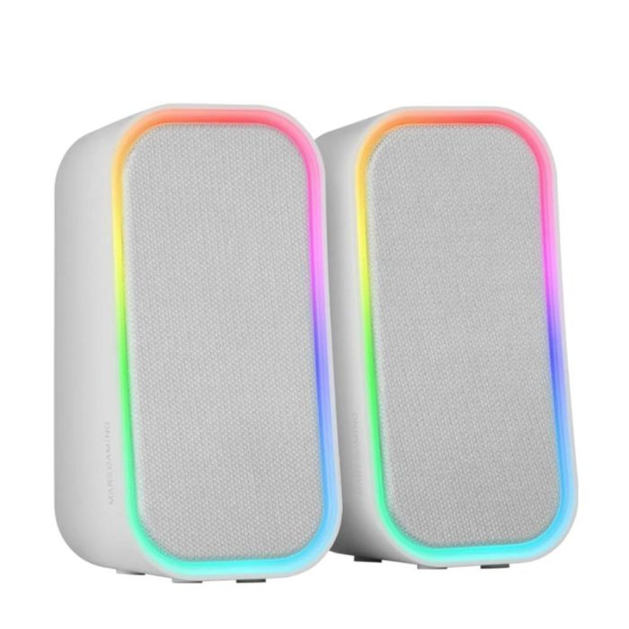 Mars Gaming MS-OM MSOMW Altavoces Gaming 2.0 Bluetooth 5.3, 20W con Chipset DSP, Iluminación RGB y Conexión AUX-IN Blanco