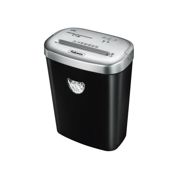 Fellowes Destructora de documentos 53c, 10 hojas corte en partículas P-4, destruye grapas/clips/CD/tarjetas, papelera 25 litros