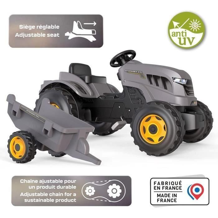 Tractor de pedal smoby más fuerte XXL + trailer - gris 2