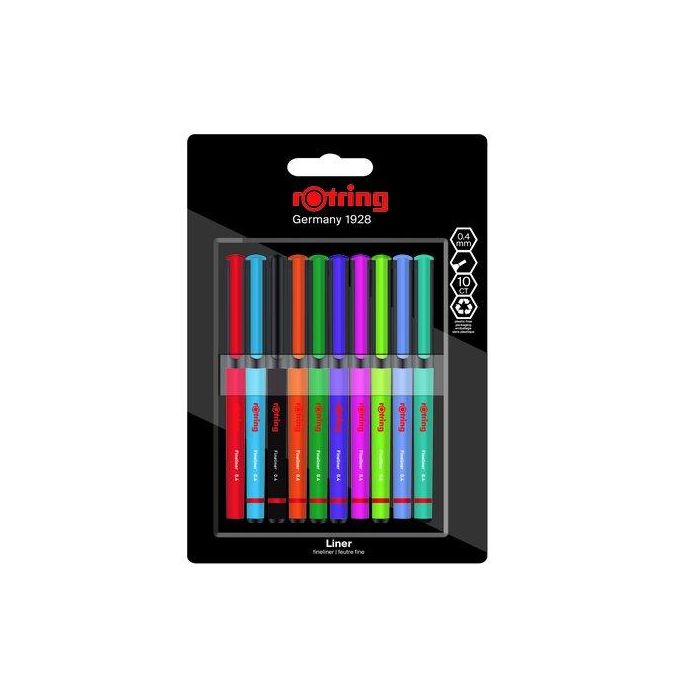 Rotring Rotulador Fineliner con Punta Metálica 0,4 mm, Pack de 10 Colores Surtidos