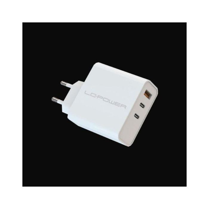 LC-Power LC-GAN-65 - Cargador de Pared GaN 65W con 2x USB-C y 1x USB-A Power Delivery 3.0 Blanco