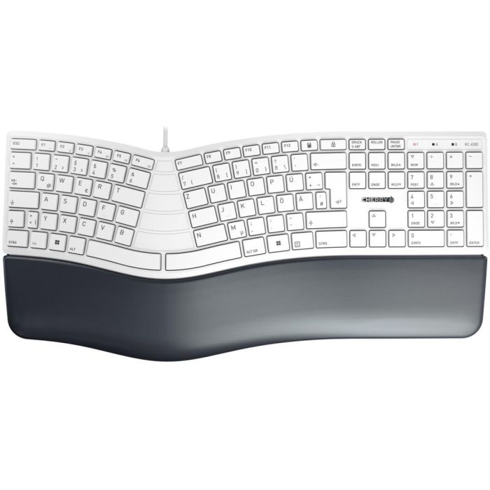 Cherry KC 4500 ERGO Teclado ergonómico con cable, diseño alemán (DE-Layout), blanco-gris