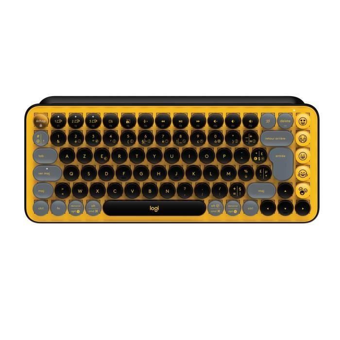 Teclado inalámbrico Logitech - Teclas POP mecánicas con teclas Emoji personalizables, Bluetooth o USB, diseño compacto duradero - Amarillo