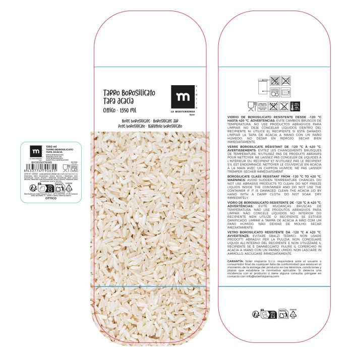 Inde Tarro Boro.Ottic con Acacia Cuadrado 1350 ml La Mediterran - Capacidad 1.35L, Medidas 10.2x10.2x20 cm (12 Unidades)