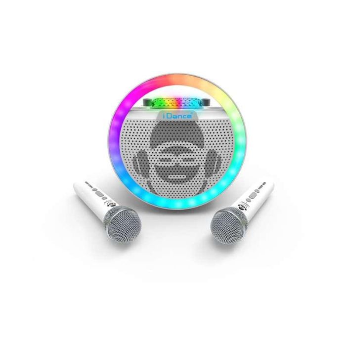 Altavoz karaoke con forma circular y luces disco. incluye 2 microfonos inhalambricos 21,5x22x15 cm 4 Altavoz karaoke con forma circular y luces disco. incluye 2 microfonos inhalambricos 21,5x22x15 cm 4