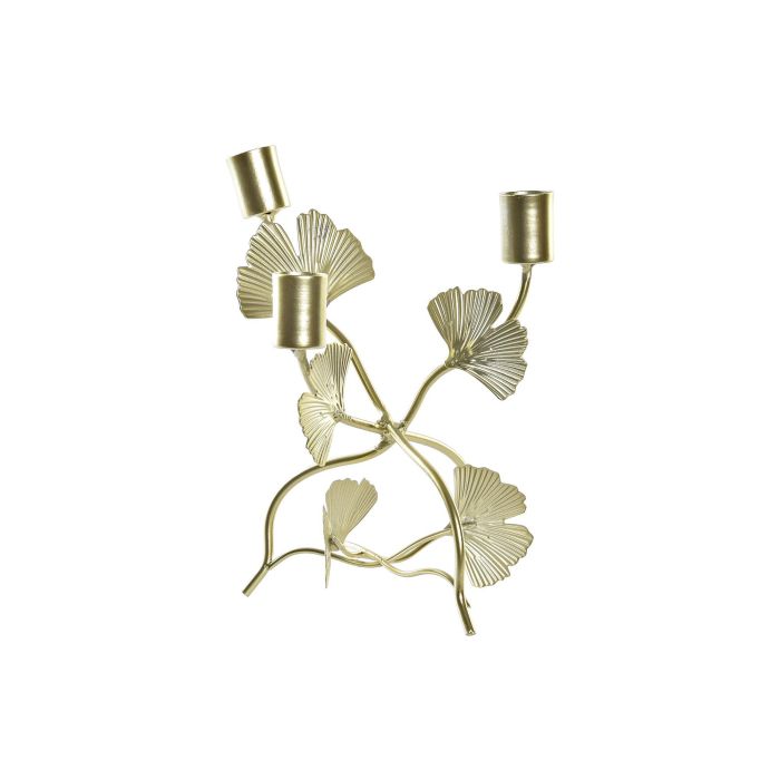 DKD Home Decor Candelabro Decorativo de Metal Ginko Oriental Color Champan 13x21x13 cm - Pack de 4 Unidades
