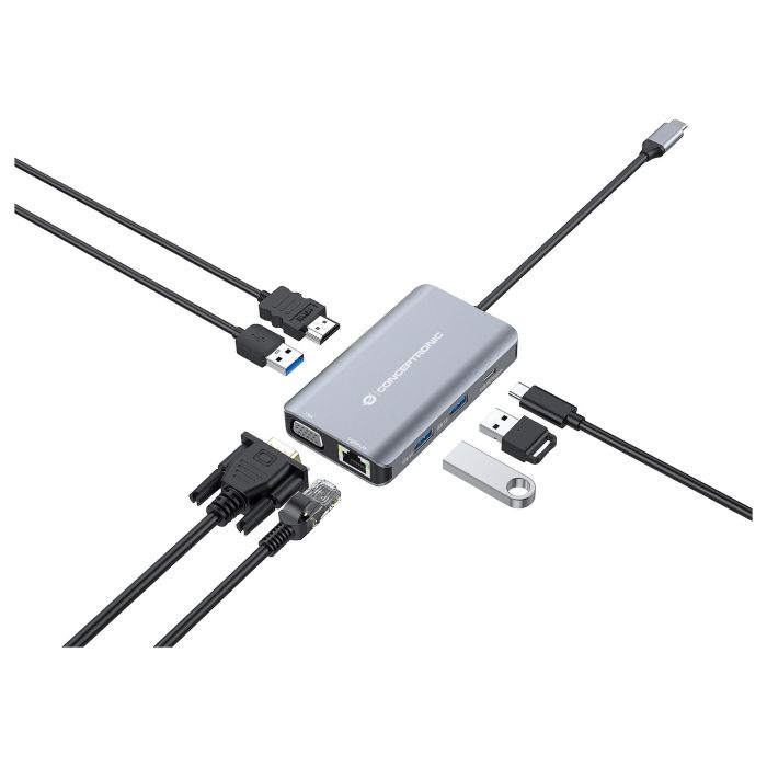 Conceptronic Docking Station DONN21 Gris 7 En 1 con Puertos USB, HDMI y SD