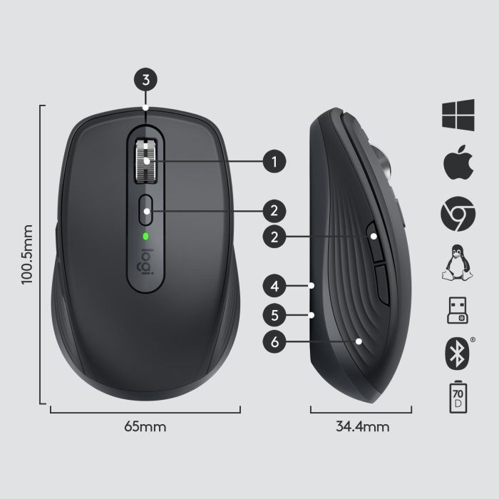 Logitech MX Anywhere 3 Ratón Inalámbrico Bluetooth 4000 DPI Grafito 5 Logitech MX Anywhere 3 Ratón Inalámbrico Bluetooth 4000 DPI Grafito 5