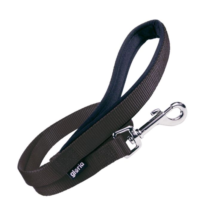 Gloria Correa Nylon Liso 1.5 cm x 120 cm Negro con Asa Acolchada Antideslizante y Mosquetón Reforzado Retráctil para Perro