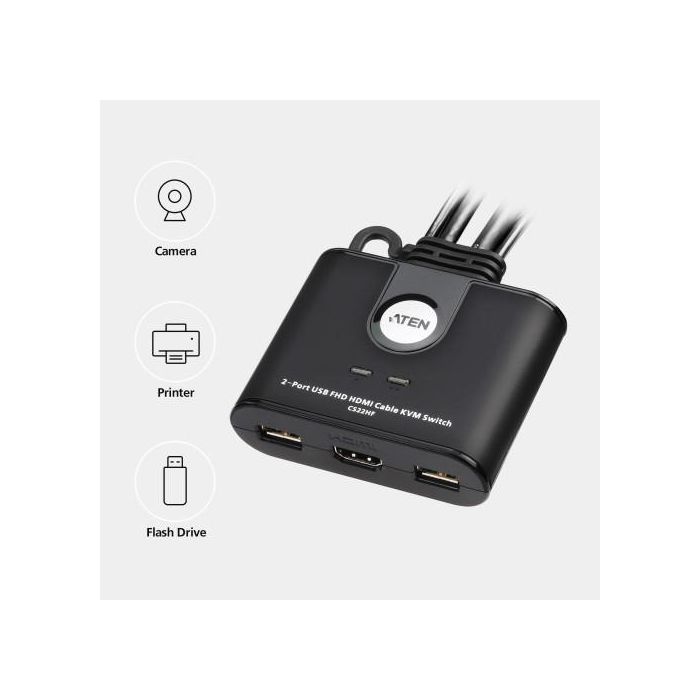 ATEN Switch KVM USB FHD HDMI de 2 puertos en formato cable 1