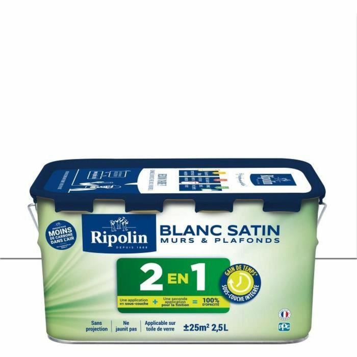 Ripolin PPG397892 Pintura 2 en 1 para Paredes y Techos, Blanco Satinado, 2,5 L Ripolin PPG397892 Pintura 2 en 1 para Paredes y Techos, Blanco Satinado, 2,5 L