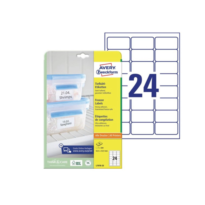 Avery Etiquetas Adhesivas para Congelador Blancas 63,5 x 33,9 mm Ink-jet Láser Fotocopiadora Pack 600 Unidades 1 Avery Etiquetas Adhesivas para Congelador Blancas 63,5 x 33,9 mm Ink-jet Láser Fotocopiadora Pack 600 Unidades 1