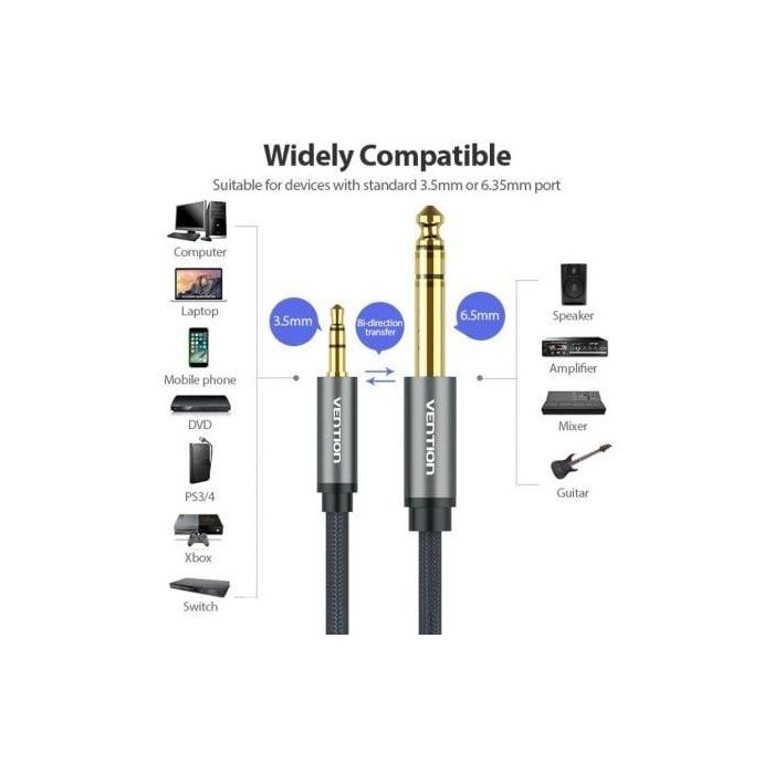 Cable Estéreo Vention BAIHF/ Jack 6.5 Macho - Jack 3.5 Macho/ 1m/ Gris 2 Cable Estéreo Vention BAIHF/ Jack 6.5 Macho - Jack 3.5 Macho/ 1m/ Gris 2