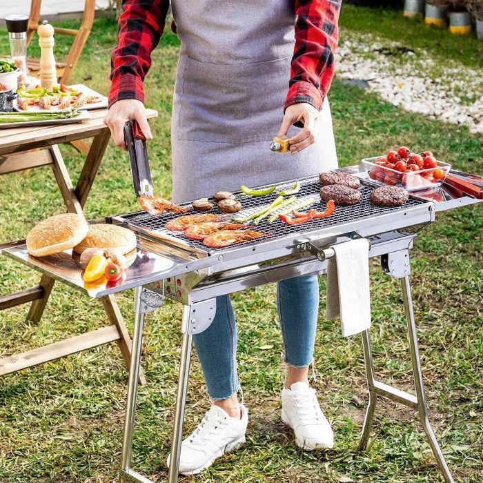 Pack Barbacoa Plegable de Acero Inoxidable para Carbón y Esterilla para Horno y Barbacoa InnovaGoods 20 Pack Barbacoa Plegable de Acero Inoxidable para Carbón y Esterilla para Horno y Barbacoa InnovaGoods 20