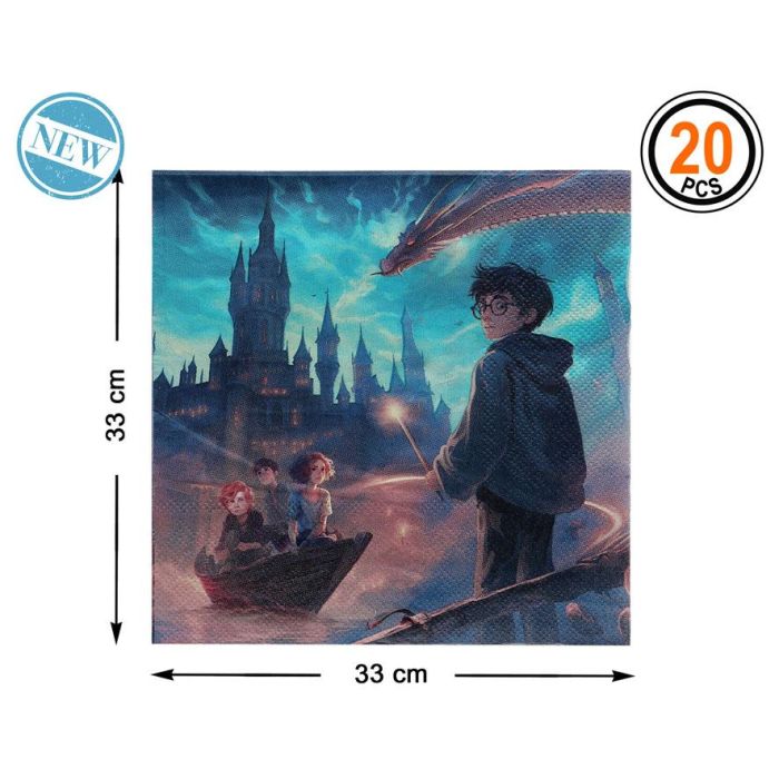Servilletas decoradas 33x33 cm con Escena Escolar Mágica, pack de 20 unidades para fiestas y cumpleaños temáticos