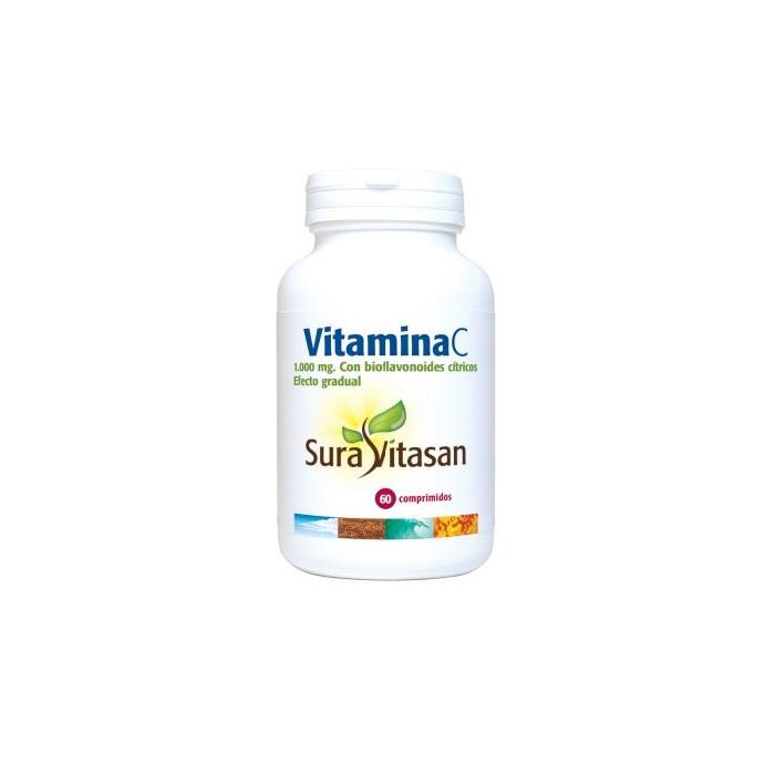 SURA VITASAN Vitamina C 1000 mg con Bioflavonoides y Escaramujo. Efecto Gradual. Suplemento 60 Comprimidos