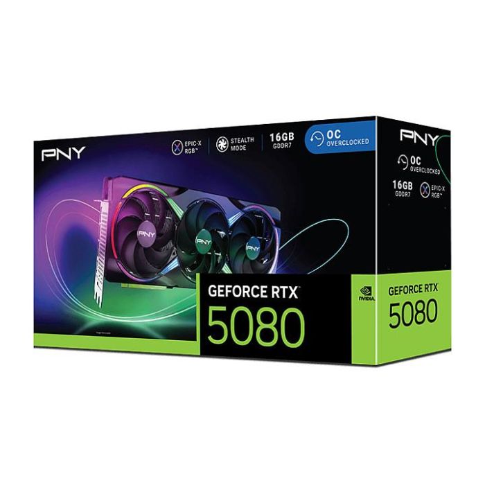 PNY GeForce RTX 5080 16GB GDDR7 3Fan ARGB OC Tarjeta Gráfica PNY GeForce RTX 5080 16GB GDDR7 3Fan ARGB OC Tarjeta Gráfica