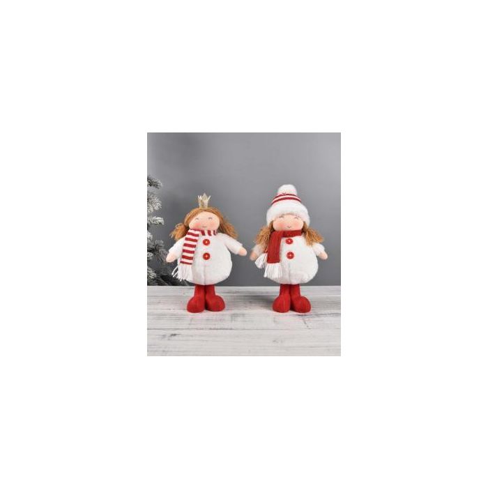 DKD Home Decor Figura de Navidad Tradicional para Niñas Poliester Rojo Blanco 11x28x17 cm (2 Unidades)