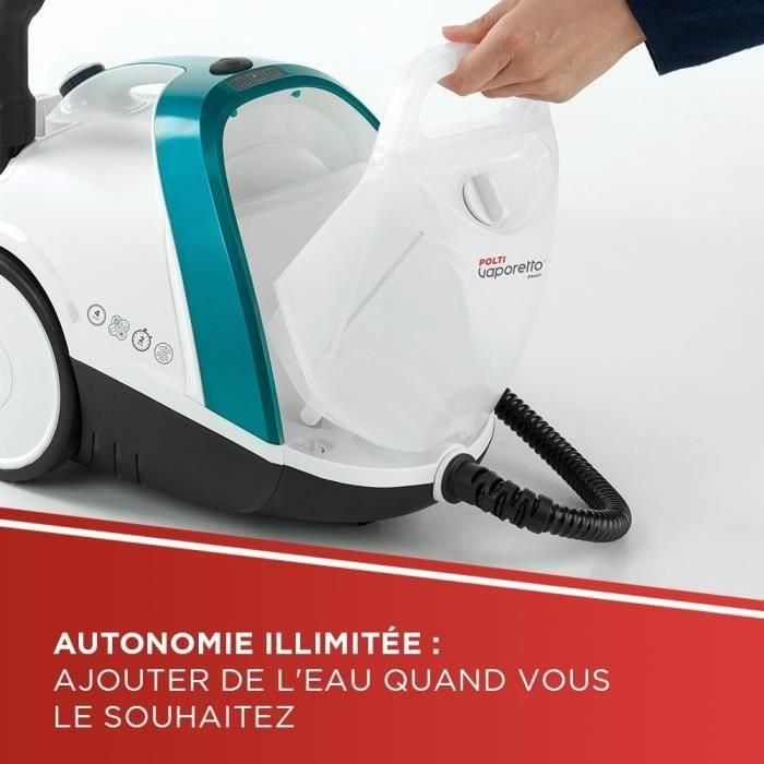 Polti Smart100_T Limpiador de vapor, Autonomía ilimitada, 4 bares, 1500W, 9 accesorios, 2L, Turquesa 2 Polti Smart100_T Limpiador de vapor, Autonomía ilimitada, 4 bares, 1500W, 9 accesorios, 2L, Turquesa 2