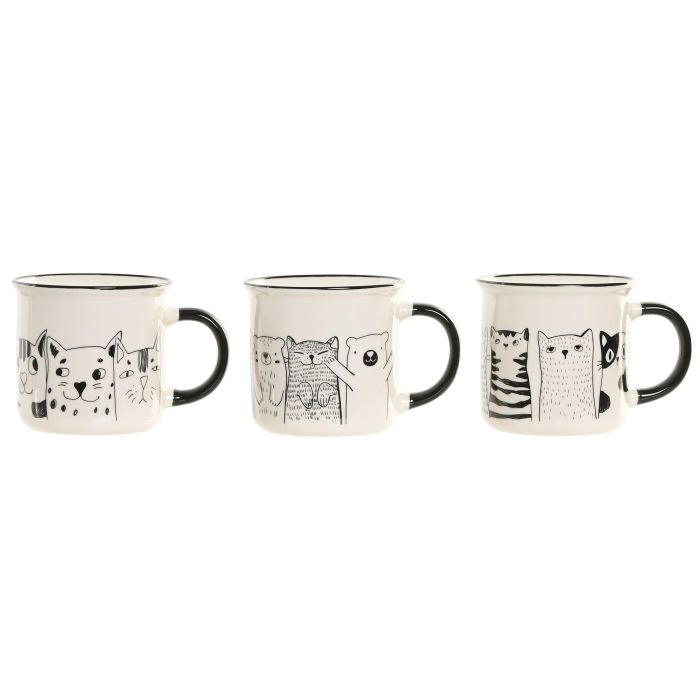DKD Home Decor Taza Mug Scandi de Porcelana 340ml Blanco Negro Apto Microondas y Lavavajillas (Pack 12 Unidades)