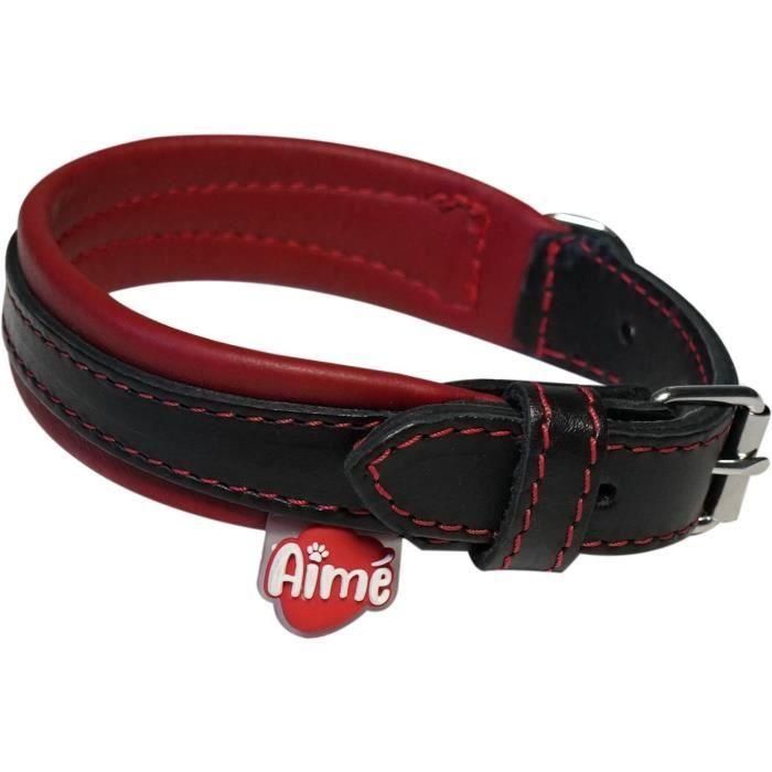 Aime Collar YAGO para Perros Pequeños, Cuero Negro y Rojo Suave y Ajustable, 27-35 cm, Talla S 2 Aime Collar YAGO para Perros Pequeños, Cuero Negro y Rojo Suave y Ajustable, 27-35 cm, Talla S 2