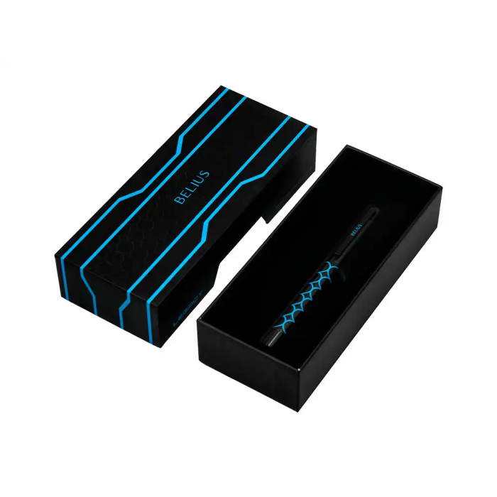 Belius Bolígrafo Legacy Aluminio Diseño Círculos Azul Cuerpo Negro Tinta Azul Caja Diseño 3