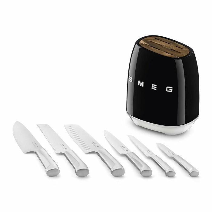 Juego de Cuchillos de Cocina y Soporte Smeg KBSF02BL Negro Acero Inoxidable 4 Juego de Cuchillos de Cocina y Soporte Smeg KBSF02BL Negro Acero Inoxidable 4