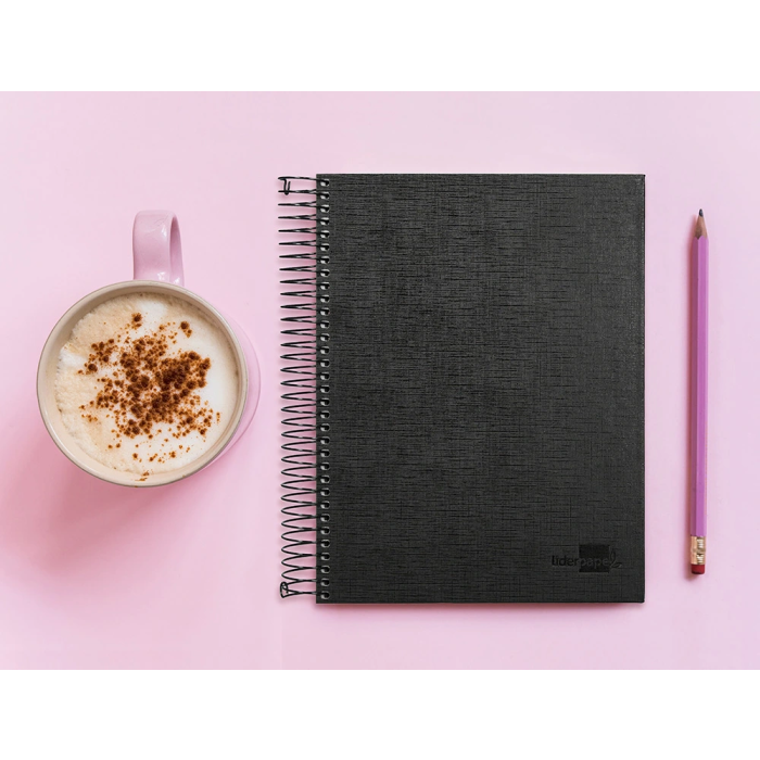 Liderpapel Cuaderno espiral A5 micro papercoat tapa forrada 140 hojas 75gr cuadro 5mm banda 5 colores 6 taladros negro 9