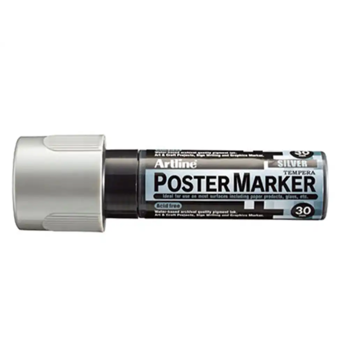 Artline Rotulador Poster Marker EPP-30 Punta Rectangular 30 mm Plata para Carteleria, Metal, Plástico, Vidrio 1